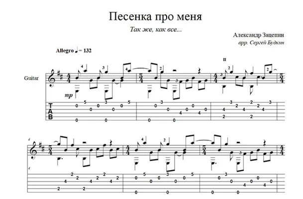 Песенка про меня Так же как все ноты для гитары