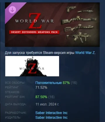 World War Z: Desert Defenders Weapons Pack STEAM РОССИЯ