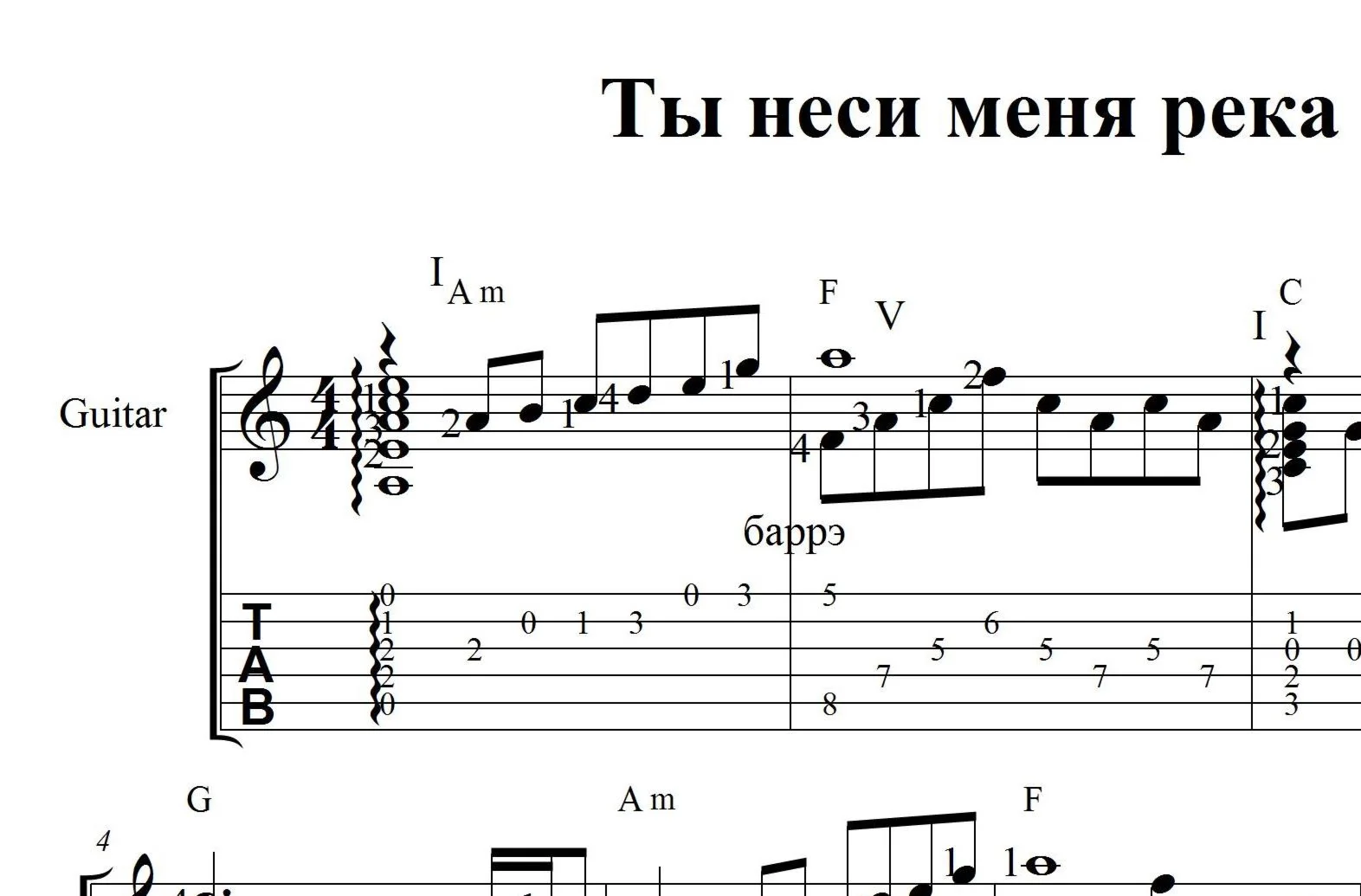 Ты неси меня река Ноты и табы для гитары