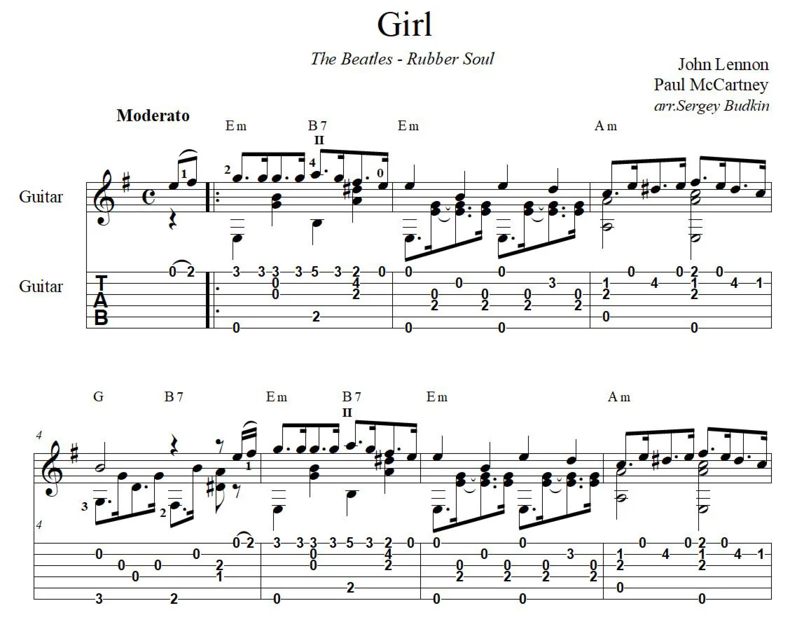 Girl The Beatles - для гитары