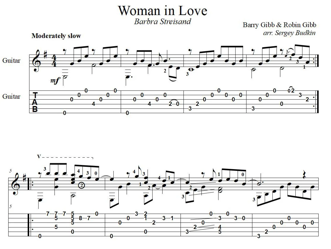 Woman in Love Барбра Стрейзанд - для гитары