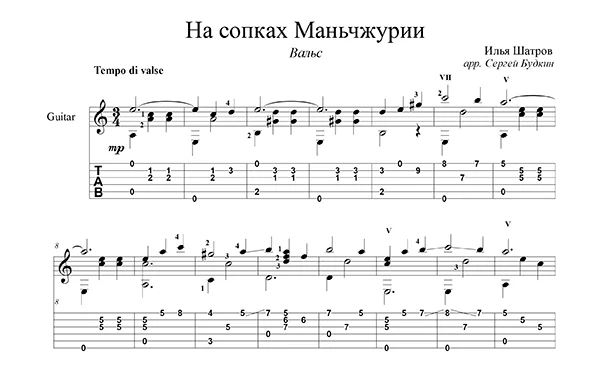 На сопках Маньчжурии - для гитары