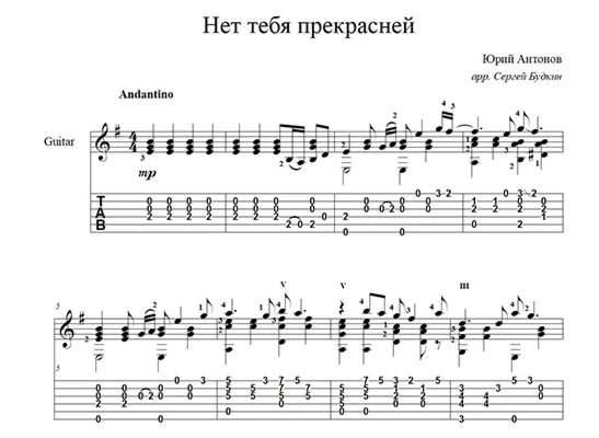 Нет тебя прекрасней Юрий Антонов ноты для гитары