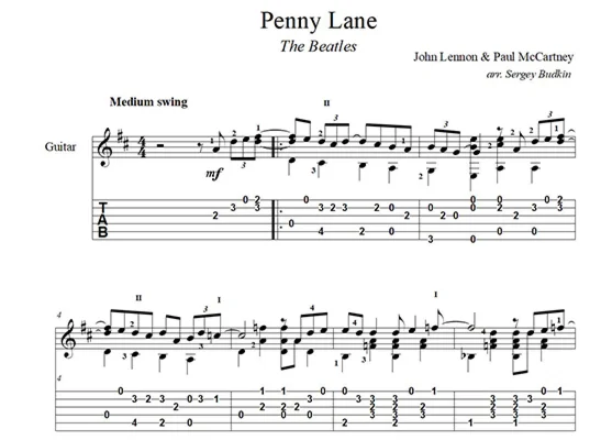 Penny Lane The Beatles ноты для гитары