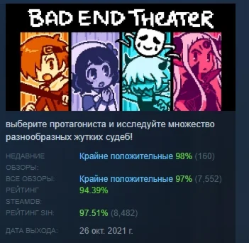 BAD END THEATER ТЕАТР ПЛОХИХ КОНЦОВОК STEAM РОССИЯ