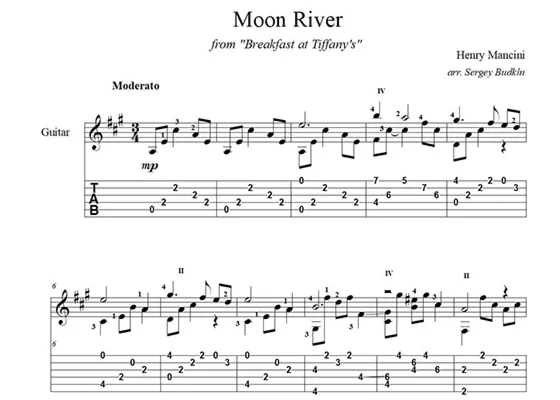 Moon river Генри Манчини ноты для гитары