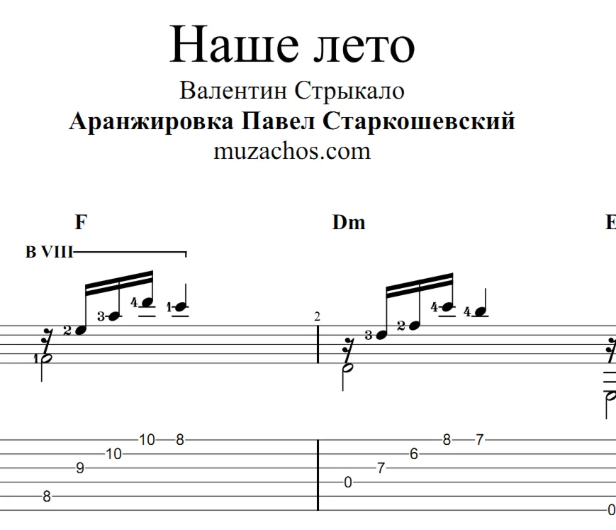 Наше лето Валентин Стрыкало Ноты и табы для гитары