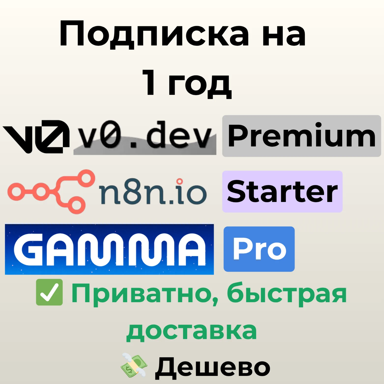 Подписка на v0dev / Gamma AI / n8n AI 1 год