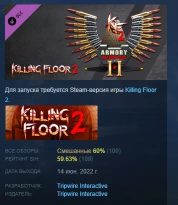Killing Floor 2 KF2 Season Pass 2022 DLC STEAM РОССИЯ