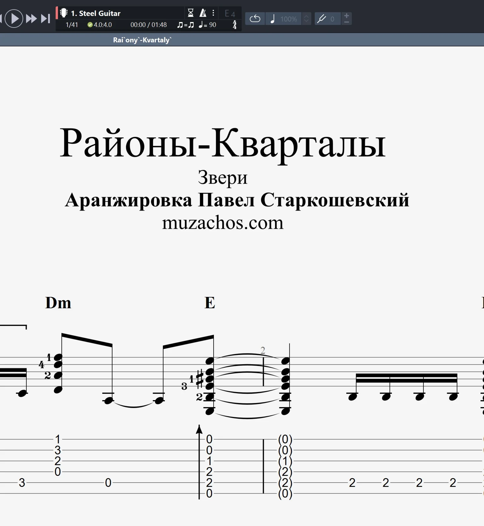 Районы-кварталы Звери Табы и ноты для гитары