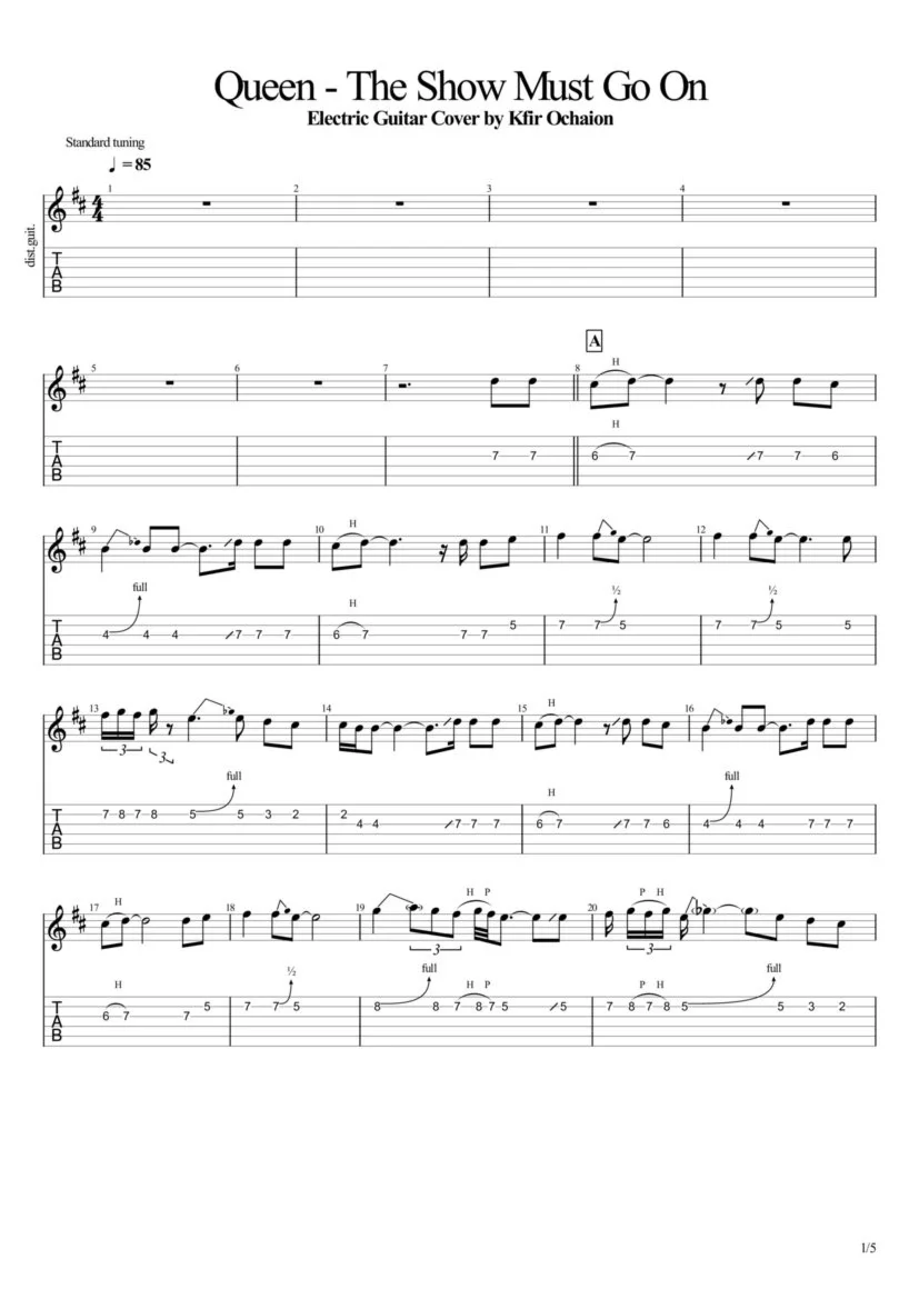 Табы Kfir Ochaion - Queen - The Show Must Go On
