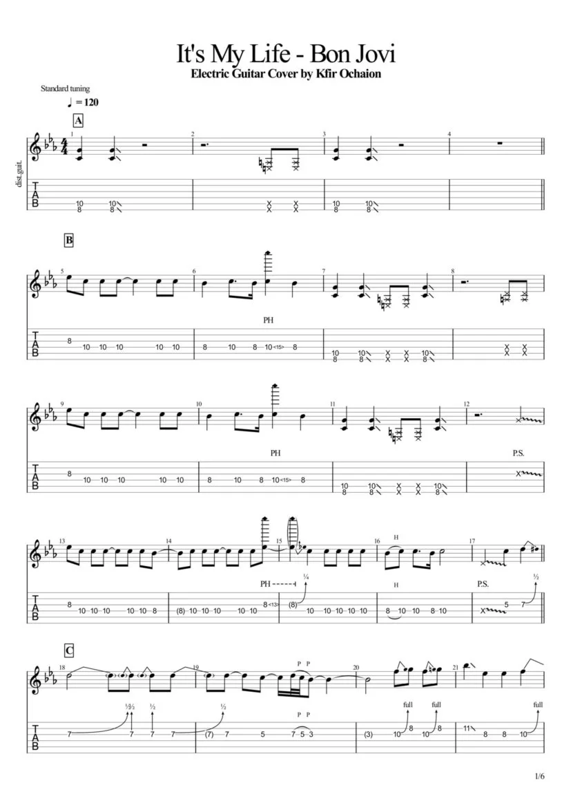 Табы Kfir Ochaion - Bon Jovi - Its My Life - Electric