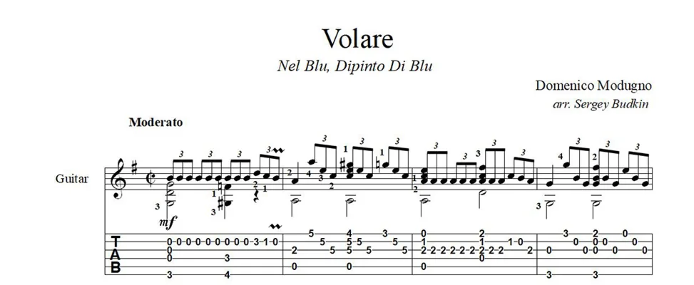 Volare Доменико Модуньо ноты для гитары