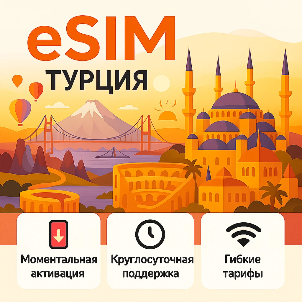 eSIM для путешествий Турция БЕЗЛИМИТ есим 2 ГБ/день
