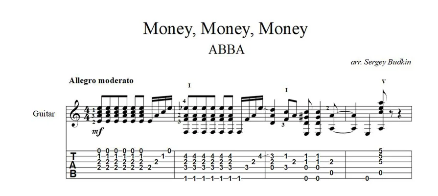 Money Money Money ABBA ноты для гитары