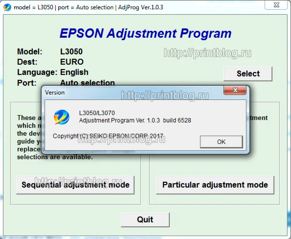 EPSON L3050 L3070 Adjustment program сброс памперса