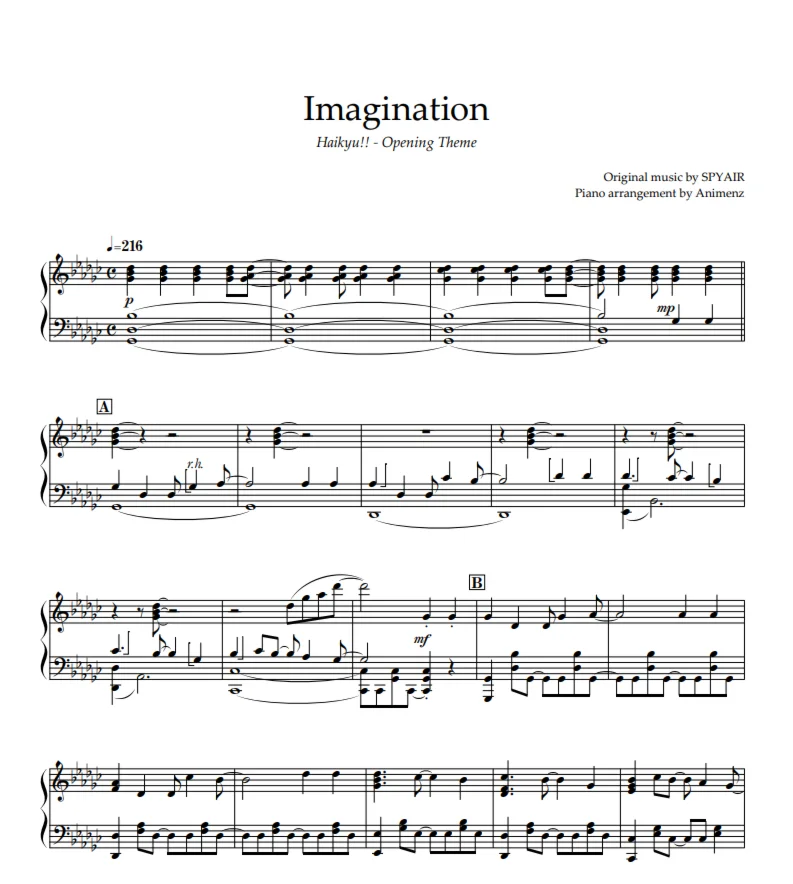 Ноты Animenz - Imagination Haikyuu OP1