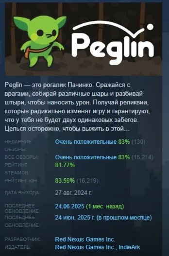 Peglin АВТОДОСТАВКА STEAM РОССИЯ