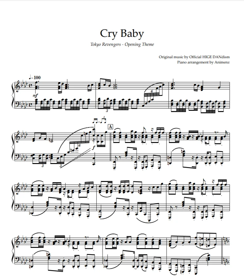 Ноты Animenz - Cry Baby Tokyo Revengers OP