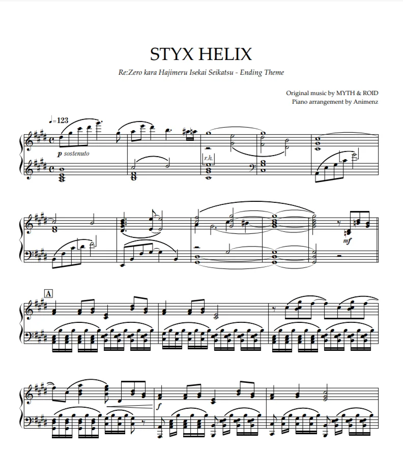 Ноты Aimenz - STYX HELIX Re:ZERO ED