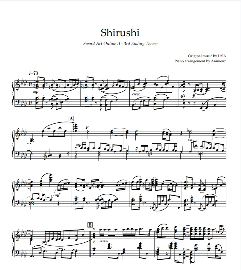 Ноты Animenz - Shirushi Sword Art Online II ED3