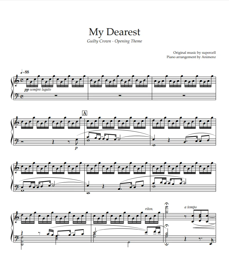 Ноты Animenz - My Dearest Guilty Crown OP 10 Year