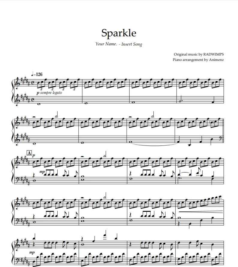 Ноты Animenz - Sparkle Your Name Kimi no Na wa