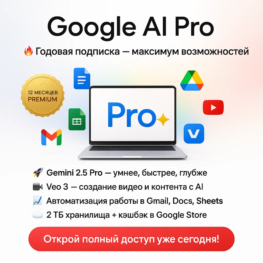 Купить Gemini Google AI Pro 12 месяцев Veo 3 + Flow