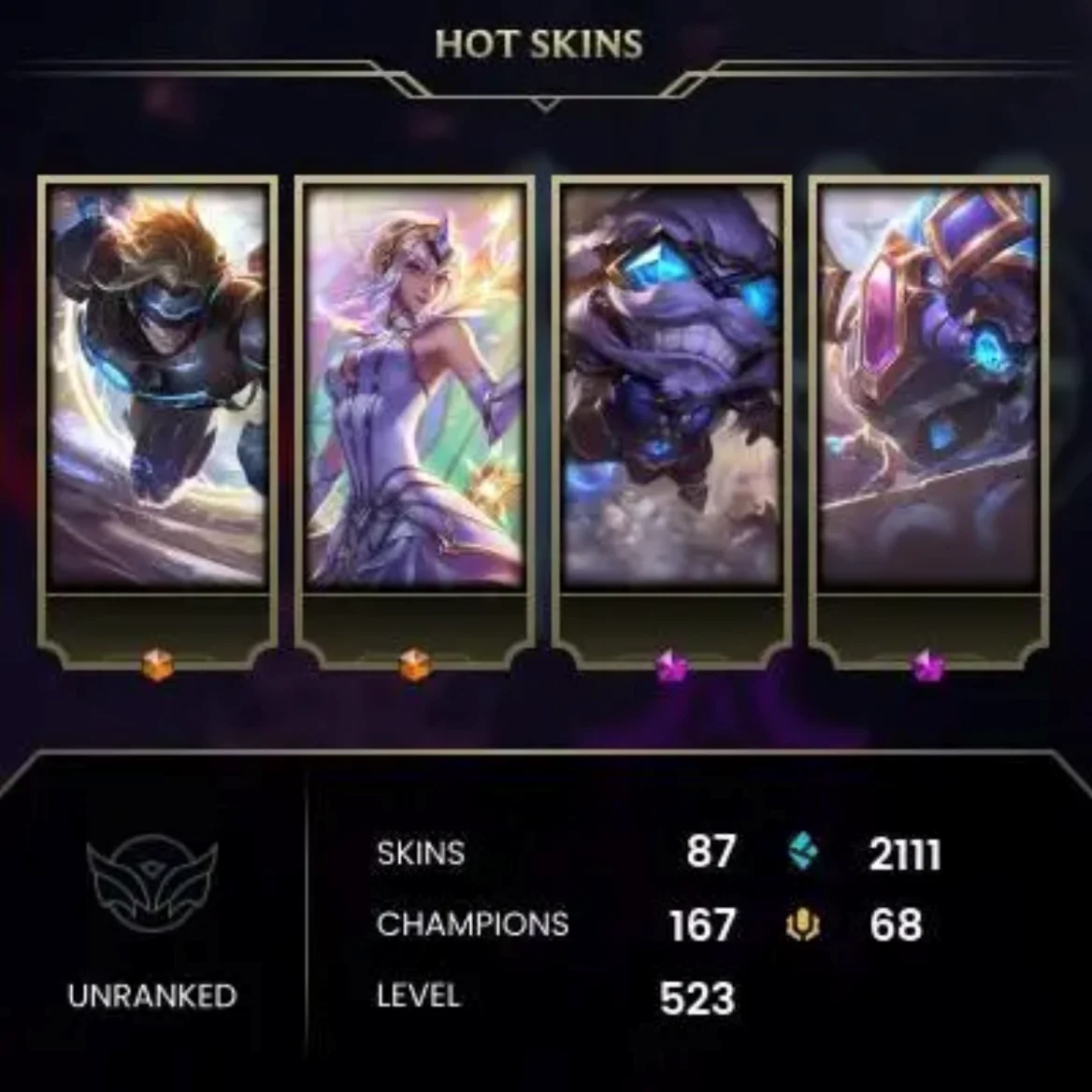 LEAGUE OF LEGENDS 523 уровень 87 скинов