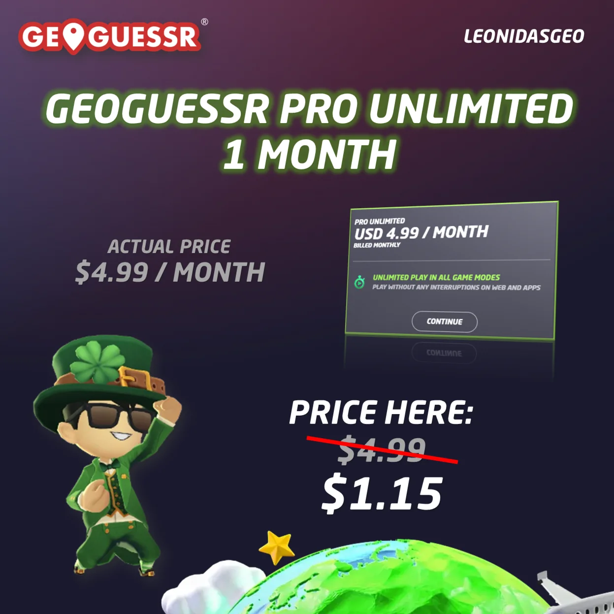 GeoGuessr Pro Unlimited 1 Month Subscription