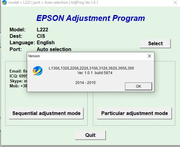 Сброс Epson L130 L132 L220 L222 L310 Adjustment Program
