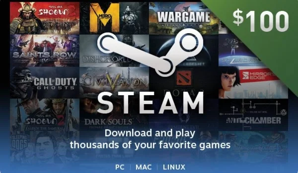 Steam Wallet Gift Card 100 USD