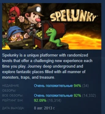 Spelunky АВТОДОСТАВКА STEAM РОССИЯ
