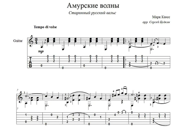 Амурские волны вальс для гитары