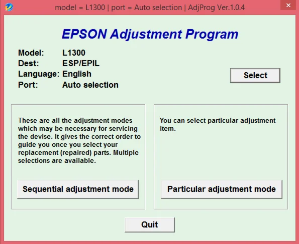 Adjustment program Epson L1300