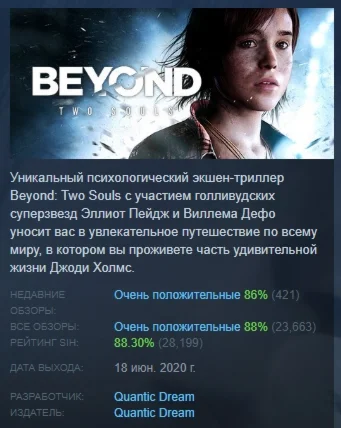 Beyond: Two Souls АВТОДОСТАВКА STEAM РОССИЯ
