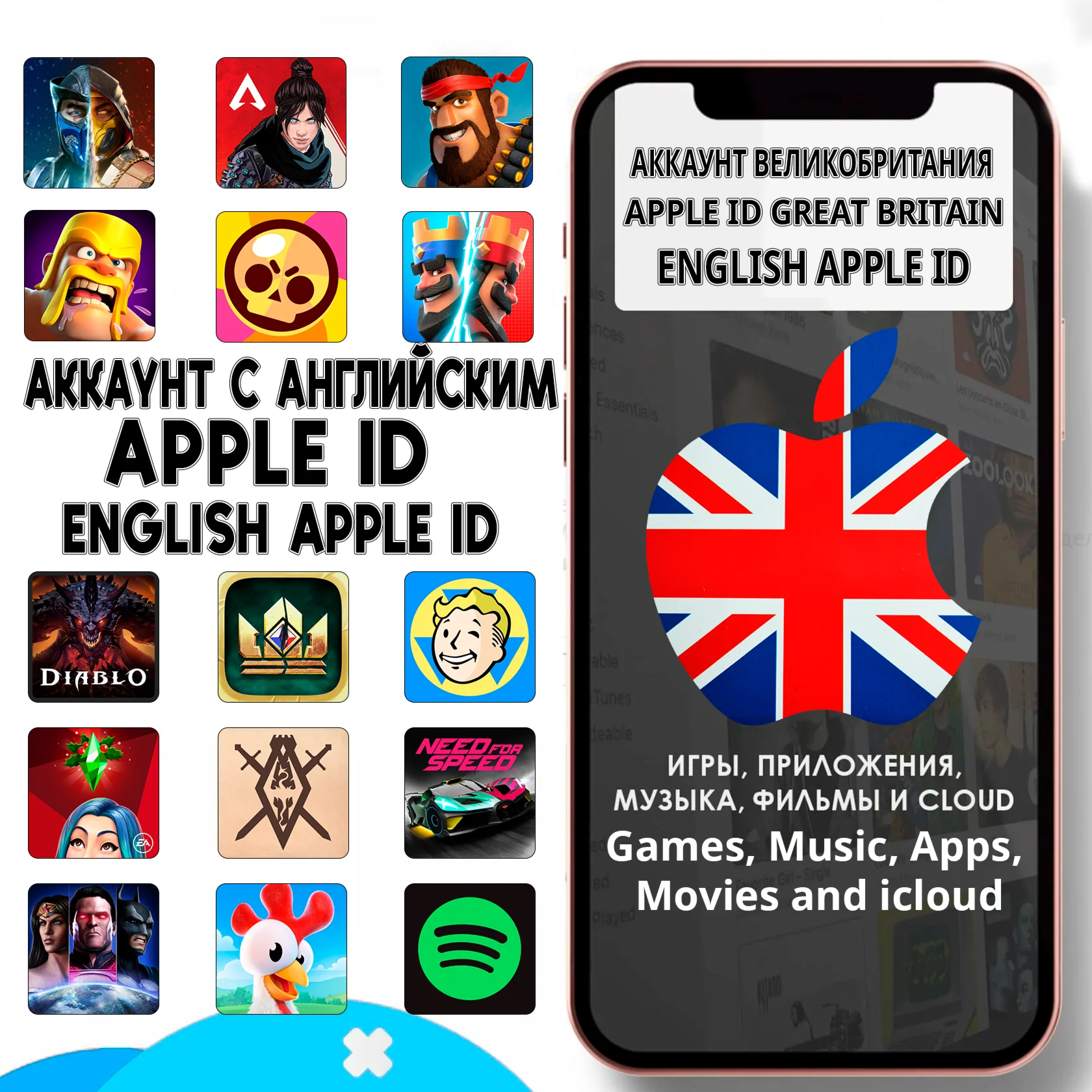 APPLE ID ЛИЧНЫЙ АНГЛИЯ АНГЛИЙСКИЙ ios AppStore iPhone