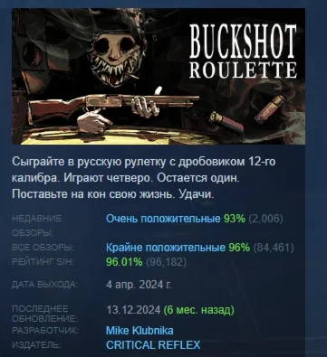 Buckshot Roulette АВТОДОСТАВКА STEAM РОССИЯ