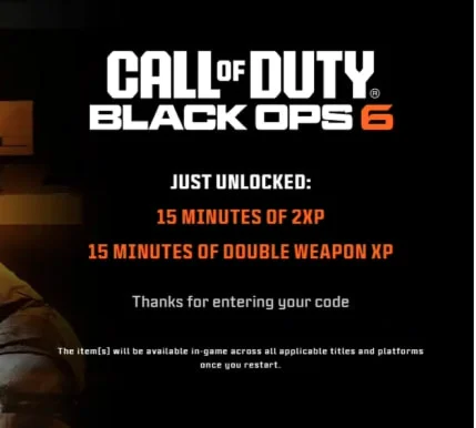 15 MIN 2XP + 15 MIN WEAPON XPCOD BLACK OPS 6GLOBAL